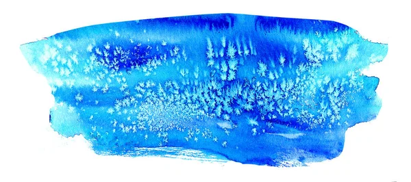Prostokątne miejsce z nierównymi krawędziami ręcznie rysowane w akwareli turkusowy niebieski z solą efekt smug płatków śniegu izolowane na białym tle dla projektu — Zdjęcie stockowe