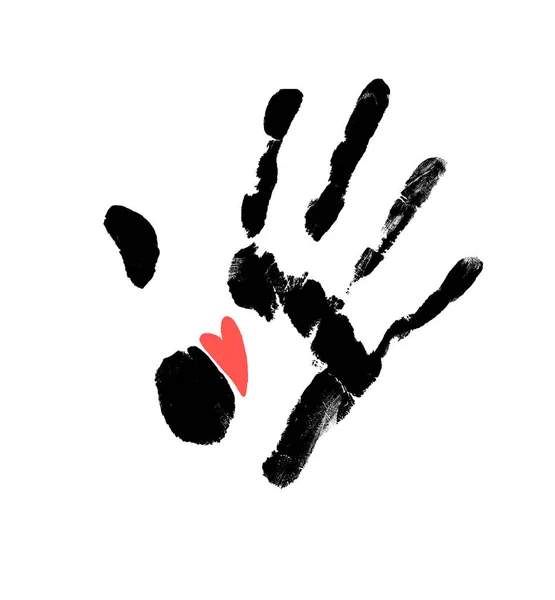 心を抱くという概念です。手は手のひらの小さな心臓部を描いた。独立したイラストのシンボルを自分自身を愛します。組成黒ヤシのプリントのための赤い心を持つ白い背景 — ストック写真