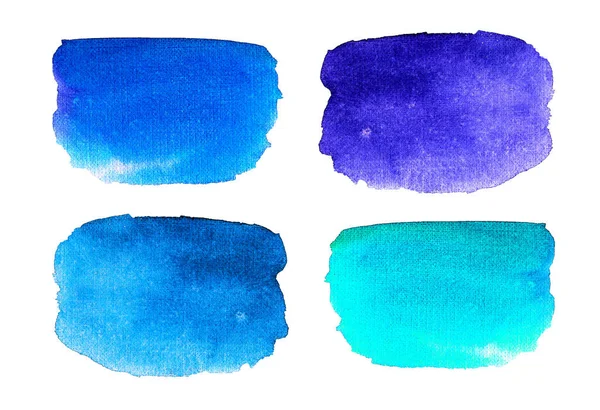 Heldere Blauwe Aquarel Beschilderd Vlekken Set Geïsoleerd Een Witte Achtergrond — Stockfoto