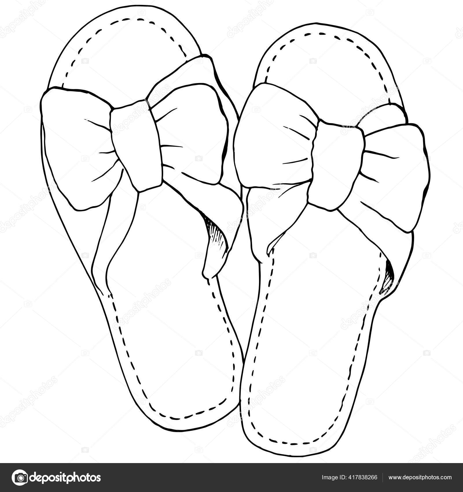 Hand - drawn drawing of cozy womens Home Slippers with bows. Doodle vector. line isolated on white background womens shoes Stock Vector Image by ©anastasiia_vin #417838266