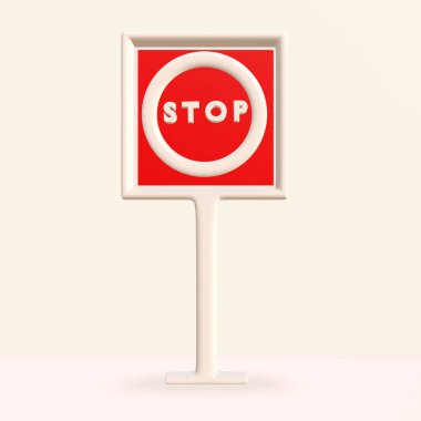 Kırmızı işaret, arka plandaki tehlike işareti, taşıma aracı nesnesi, otoban güvenliği risk bilgisini kullanıyor. 3B Hazırlama.