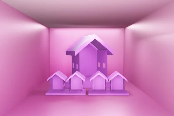 Model home pink. Family lifestyle success.  Illustration  wallpaper for backdrop background. Business brochure cover wed design product presentation. 3D Rendering.