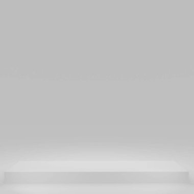 Gri stüdyo ve zemin kattaki iç odada kaide podyumu. Arkaplan arkaplanı için resimli duvar kağıdı. Tasarım ürünü sunumu. 3B Hazırlama.  