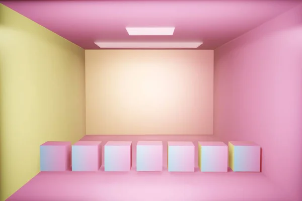 Rózsaszín Stúdió Állvány Talapzat Pódium Padlón Belső Szoba Illusztráció Tapéta — Stock Fotó
