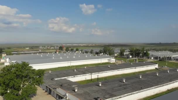 Grande empresa agrícola, empresa agrícola. grande área com armazéns, elevadores e laboratórios. Vista de cima — Vídeo de Stock