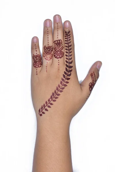 Mani Donna Con Tatuaggio Nero Mehndi Mani Sposa Indiana Con — Foto Stock