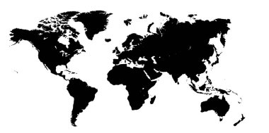 Beyaz arkaplan ile siyah dünya haritası.