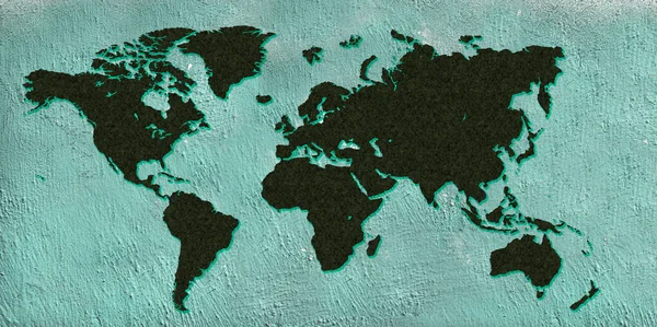 Mapa Mundo Textura Verde Com Fundo Design Parede Azul — Fotografia de Stock