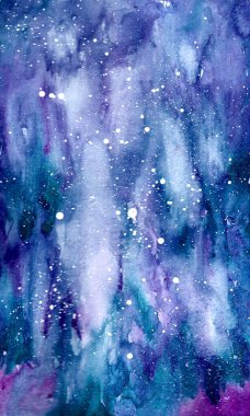 Kozmos arkaplan suluboya çizimi parlak renklerde güzel nebula ile.