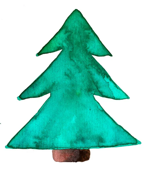 Aquarell-Weihnachtsbaum isoliert auf weißem Hintergrund — Stockfoto