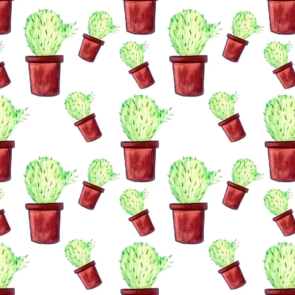 Akvarell Sömlös Kaktus Mönster Bakgrund Illustration För Handritning — Stockfoto