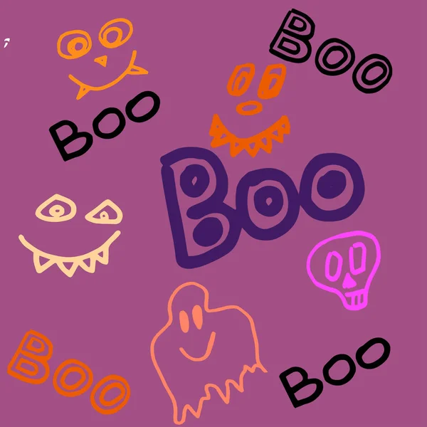 Boo Moderne Inscriptie Met Een Geest Achtergrond Voor Halloween Handtekening — Stockvector