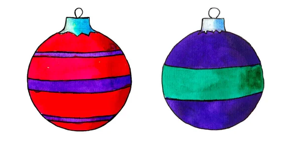 크리스마스 불알 세트. 수채 색 삽화 — 스톡 사진