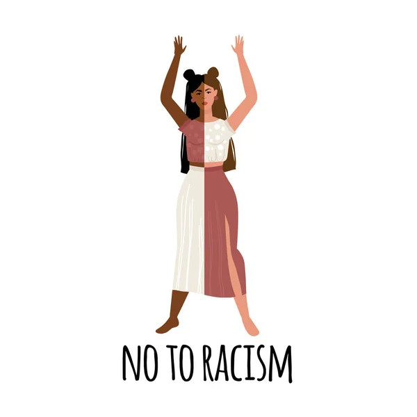 Koncept na téma rasismu. Přestaň s rasismem. Obrázek černobílé dívky, rovnost. Černý žije na hmotě. Vektorová ilustrace. Izolováno na bílém pozadí. — Stockový vektor