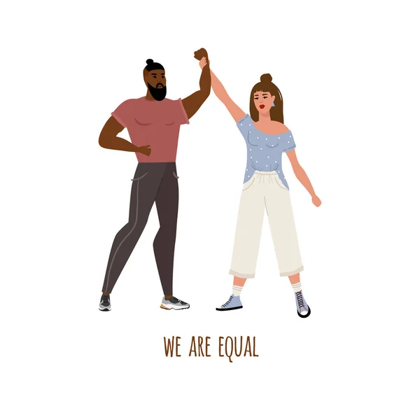 Concept over het thema racisme. Stop racisme. We zijn gelijk. Vector stock illustratie. Geïsoleerd op witte achtergrond. Vlakke stijl. — Stockvector