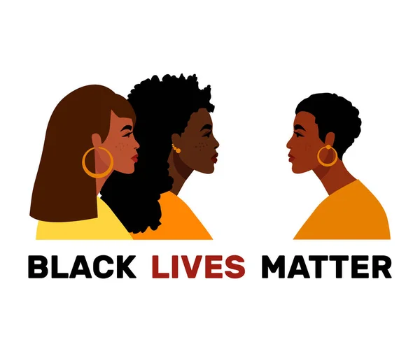 Přestaň s rasismem. Na černých životech záleží, jsme si rovni. Plochý. Ženy, barvy kůže. Žádný rasismus. Vektorová ilustrace. Izolované. — Stockový vektor