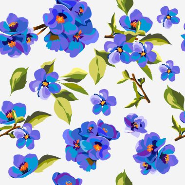 Beyaz arka planda pürüzsüz, nazik botanik desenler, küçük kırmızı çiçekler, suluboya taklitleri. Vektör illüstrasyonu.