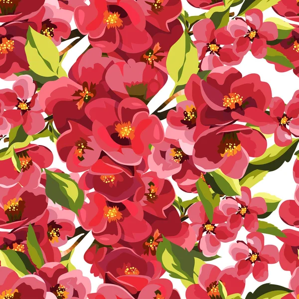 Modello botanico delicato senza soluzione di continuità su uno sfondo bianco con piccoli fiori rossi carini, imitazione acquerello. Illustrazione vettoriale. — Vettoriale Stock