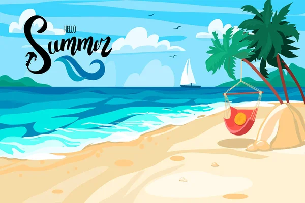 Postal Sobre Tema Veraniego Playa Paisaje Marino Vacaciones Verano Relajación — Vector de stock