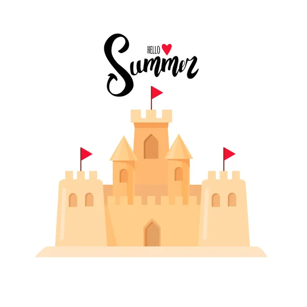夏のはがき 書道碑文こんにちは夏 砂の城 漫画のデザイン ベクターストックイラスト — ストックベクタ