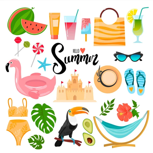 Conjunto Elementos Decorativos Sobre Tema Del Verano Adecuado Para Crear — Archivo Imágenes Vectoriales