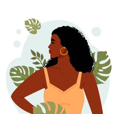 Başarılı bir kızın portresi. Bir iş kadınının görüntüsü. Vektör çizimi, düz tasarım. Beyaz arkaplanda izole.