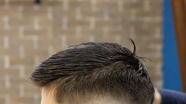 Hombres corte de pelo profesional en la peluquería — Vídeo de stock
