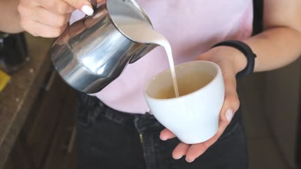Att Göra Kaffe Kaffemaskin Ett Café Barista Förbereder Kaffe Professionellt — Stockvideo