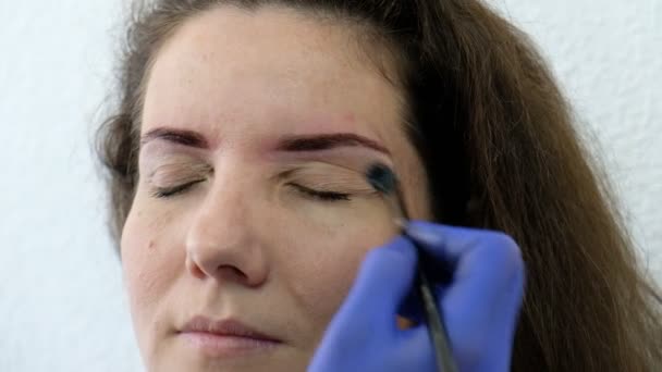 Mulheres Fazem Maquiagem Profissional Salão Beleza — Vídeo de Stock