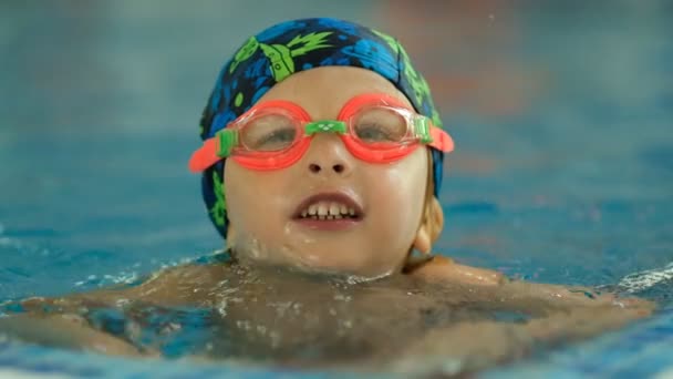 Futuro Campeón Entrenamiento Natación Para Pequeño Campeón Pequeño Niño Lindo — Vídeo de stock