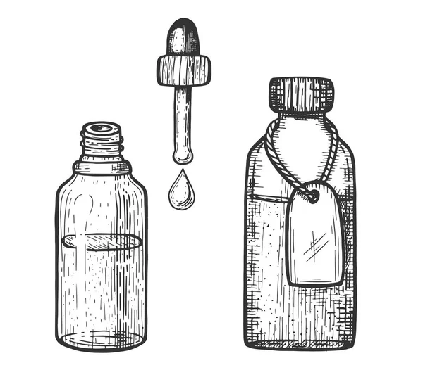 Botellas Aceite Esencial Ilustración Vectorial Dibujo Mano Alzada — Vector de stock