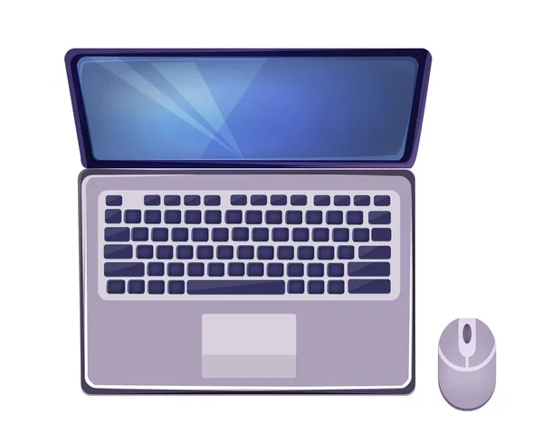 ノートパソコンのトップビュー コンピュータ無線マウス オフィス機器 ベクトルグラフィック Eps — ストックベクタ