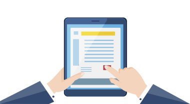 tablet. Yukarıdan görüntüleyin. Düz stil. Vektör grafikleri