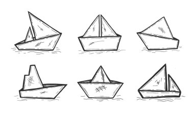 origami tekne. Kağıt tekneler. Serbest çizim. Vektör grafikleri
