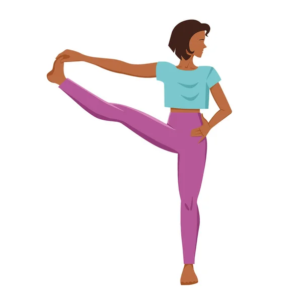Yoga. Una chica bronceada se para en la postura utthita apresurada padangustasana. Ilustración vectorial . — Archivo Imágenes Vectoriales