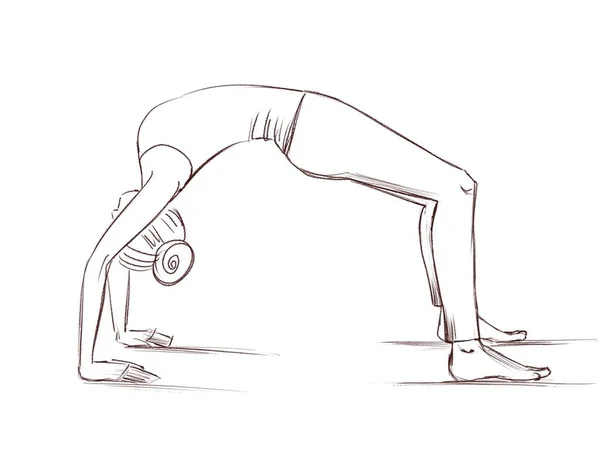 Yoga. Das Mädchen steht in Brückenpose. Konturzeichnung eines Mädchens, das Sport treibt. — Stockfoto