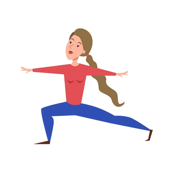 Linda Mujer Delgada Virabhadrasana Warrior Pose Mujer Pie Yoga Asana — Vector de stock