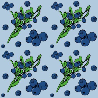 Leylak izole edilmiş arka planda yaban mersinli kusursuz vektör deseni. El çizimi desen.