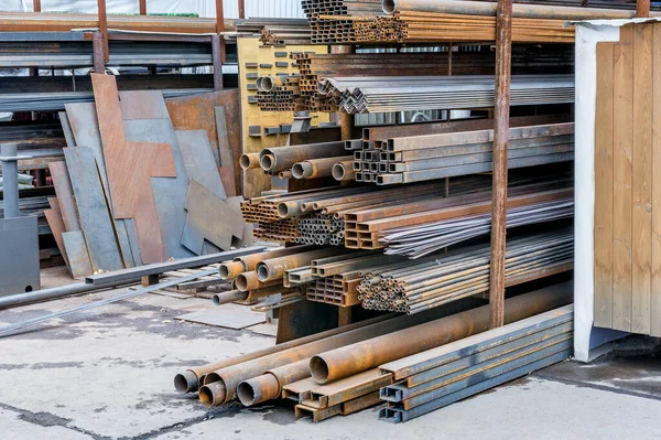 rolled metal products of various types are sold on the construction market in the open air