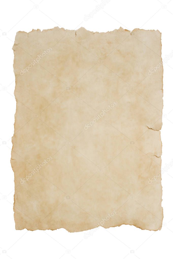Old piece of paper on an isolated white background mock up