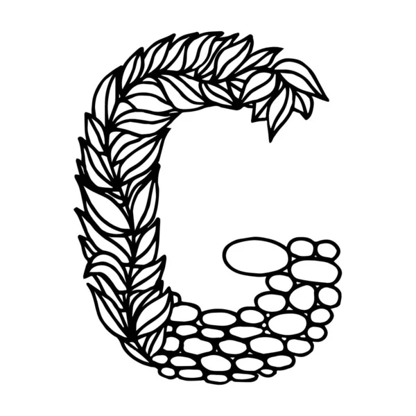 Şafak vakti vektör harfi G beyaz arka planda izole edilmiş. Bitki ve taş desenli İngiliz alfabesi büyük harfler. Güzel doğal illüstrasyon. Typographic Şablonu. Eps 8.