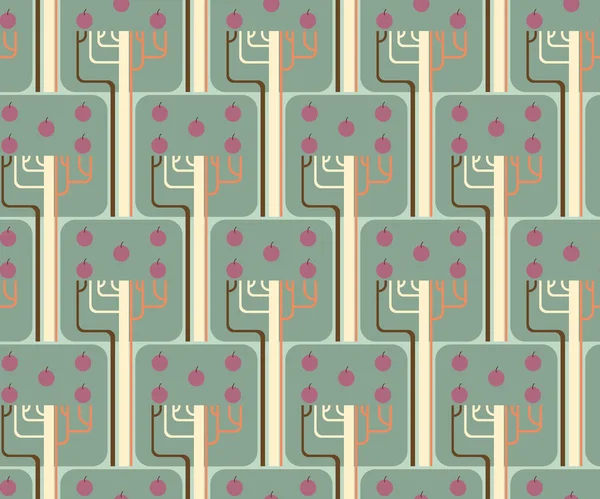Kare kaplamalı yeşil ağaçlı kusursuz vektör deseni. Yaz. Ekoloji. Tekstil, arka plan, ambalaj kağıdı tasarımı, ambalaj. Eps 8.