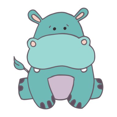 Çizgi film tarzında bir su aygırının vektör çizimi. Beyaz arka planda izole edilmiş şirin bir hayvan. Çocuk tarzındaki küçük hayvan. Afrika, tropik bölgeler, antarktika, çiftlik, orman.