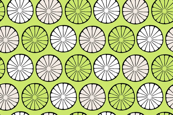 Yeşil zemin üzerinde limon ve kireç olan kusursuz bir desen. Yaz tazeliği. Tekstil eskizi, arka plan, ambalaj kağıdı, tasarım, ambalaj. Eps 8.