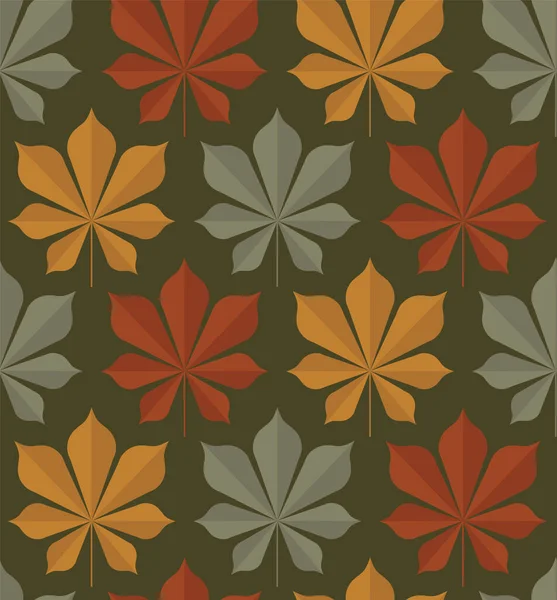 Kestane yaprağının üç rengi var. Kırmızı, sarı, yeşil ve koyu yeşil. Tekstil eskizi, arkaplan, paket kağıdı, tasarım, ambalaj.