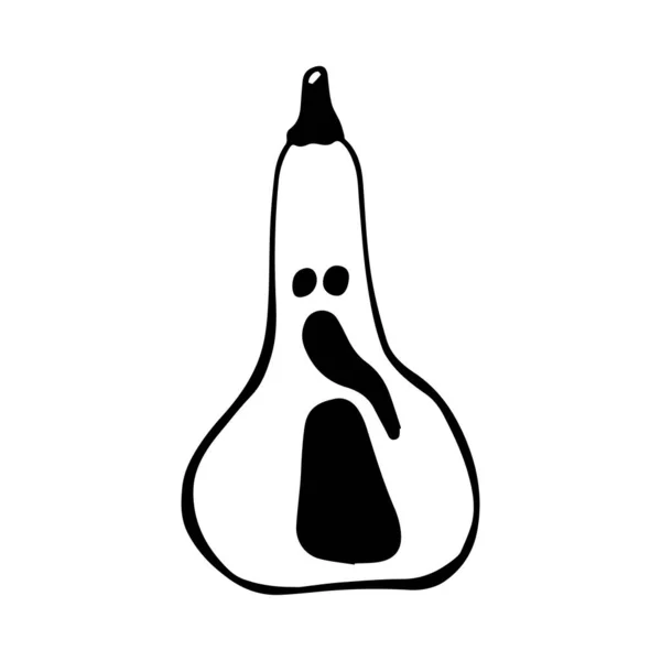 Cadılar Bayramı vektör çizimi. Beyaz arka planda izole edilmiş korkunç yüzlü el yapımı balkabağı. Doodle tarzı. Pankart, poster, davetiye veya şenlikli dekorasyon, tasarım için ürkütücü karakter.