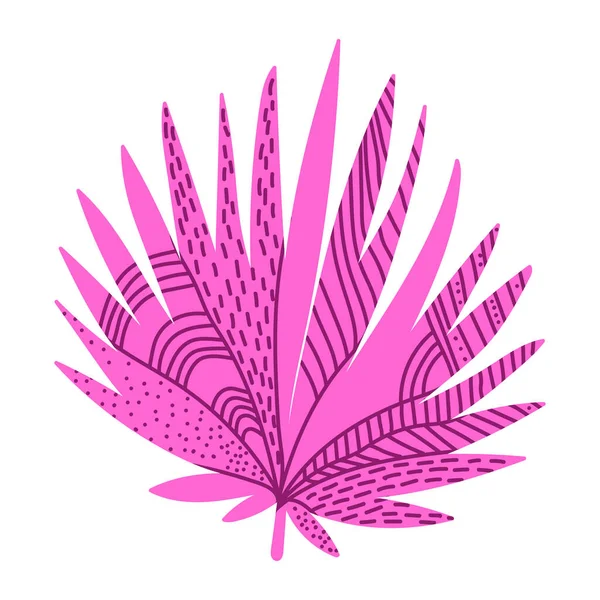 Tropikal bir bitkinin vektör çizimi. Pembe eğreltiotu beyaz arka planda izole edilmiş. El çizimi dallar ve yapraklar