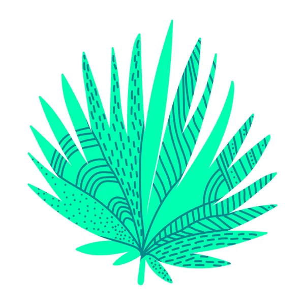 Tropikal bir bitkinin vektör çizimi. Yeşil eğreltiotu beyaz arka planda izole edilmiş. El çizimi dallar ve yapraklar