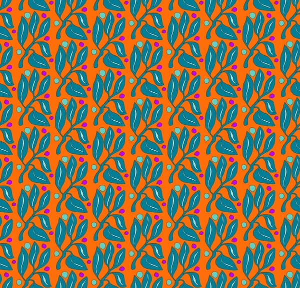 Modèle vectoriel sans couture des plantes. Couleurs vives d'orange, bleu et violet. Croquis textile, fond, papier d'emballage, design, emballage. Eps 10. — Image vectorielle