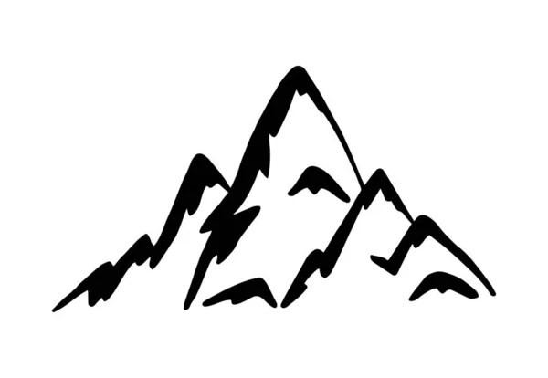 Ilustración vectorial de montañas rocosas. Silueta de montaña alpina dibujada a mano en estilo garabato. Uso para etiqueta y logotipo. — Vector de stock